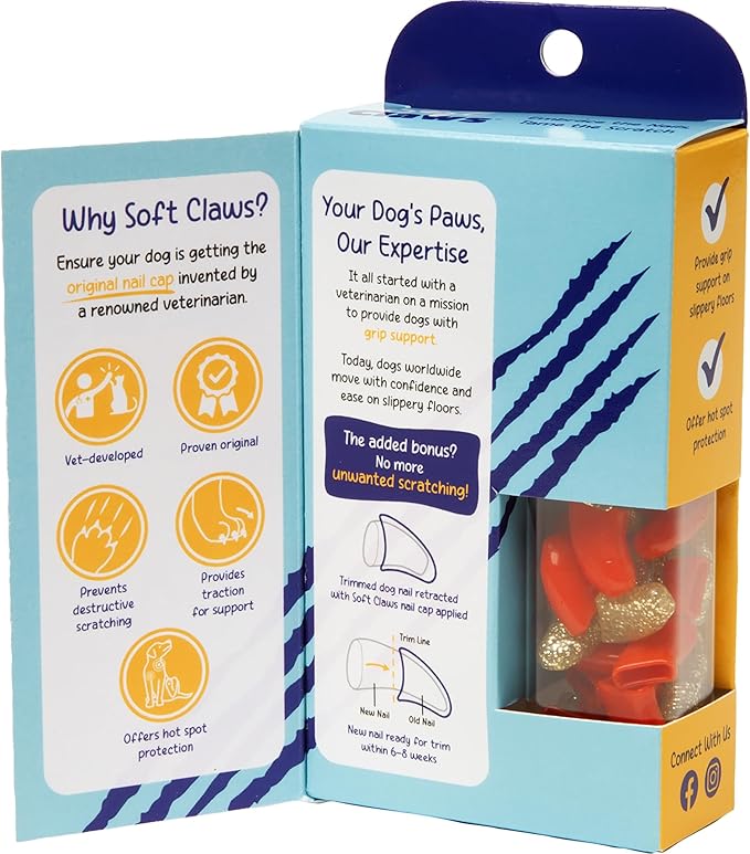 Soft Claws Nail Caps for Dogs with Non-Slip Design Made in USA - 40 Dog Nail Covers for Long-Lasting Protection of Floors and Furniture - Red & Gold Sparkle, XXL