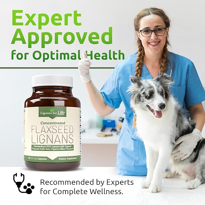 Lignans For Life Flaxseed and SDG - Omega 3 Fatty Acids, Fiber Antioxidants - Helps Improve Shiny Coat, Digestive and Heart Health, 25mg, 90 Capsules, 1 Pack