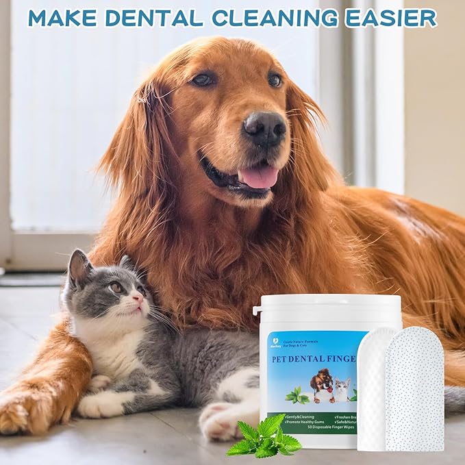 Dog Teeth Cleaning Wipes Nature Pet Dental Finger Wipes for Dogs Cats Remove Bad Breath,Reduce Plaque and Tartar Buildup Disposable Gentle Pet Dental Care-100Ct