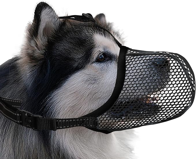 Dog Muzzle, Breathable Soft Muzzle for Extra Large Dogs to Anti & Prevent Barking Biting Chewing, Reflective & Adjustable Basket Muzzle with Air Mesh for German Shepherd Black XXL
