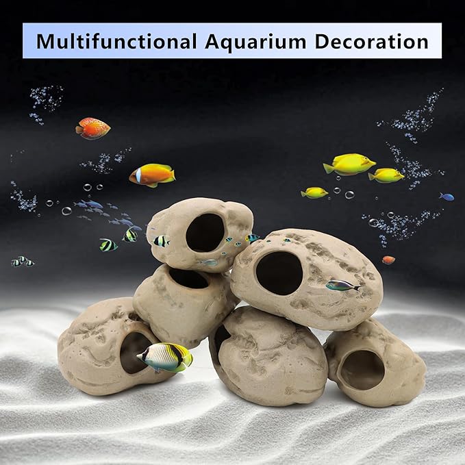 Aquarium Decorations Stackable Ceramic Cave Betta Fish Tank Accessories Rock Cave Decor 6-Piece Set