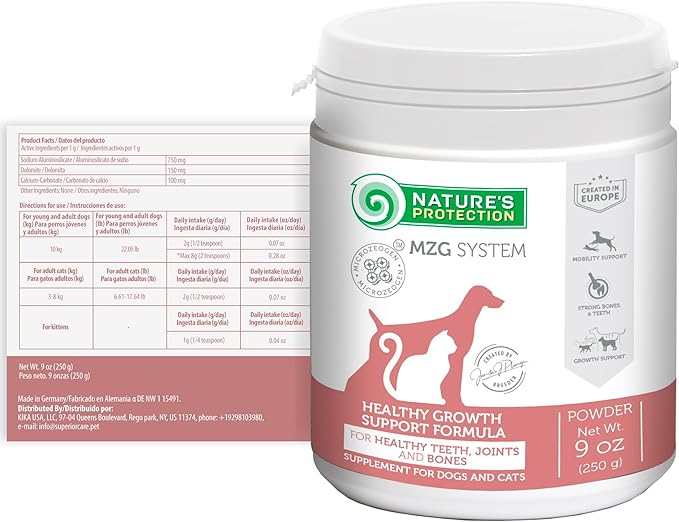 Nature's Protection Hip Joint Supplement for Dogs - Puppy Healthy Growth Mineral Supplements with Calcium for Development Support, Bone & Teeth Strength, Gut Health for Dogs & Cats of All Breeds, 9 Oz