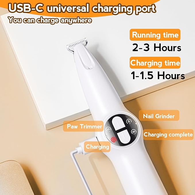 Dog Paw Trimmer for Grooming, 2 in 1 Dog Nail Trimmer with Light, Electric Dog Paw Hair Trimmer, Quiet Dog Clippers Grooming Kit, Paw Shavers for Dogs Feet, Safe Dog Nail Trimmer for Small Large Dogs