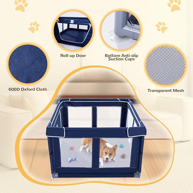 Dog Playpen Made of Thickened Stainless Pipe and 600D Oxford Cloth, 42_42 Inch Puppy Playpen, 25 Inch Height Pet Playpen for Puppy and Small Dogs, Keep Pets Secure