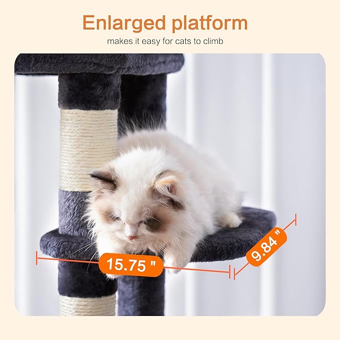 Heybly Cat Tree for Large Cats 20lbs Heavy Duty, 60 inches XXL Cat Tower for Indoor Cats, Multi-Level Furniture Condo with Big Padded Plush Perch, Cozy Basket, Smoky Gray HCT050G