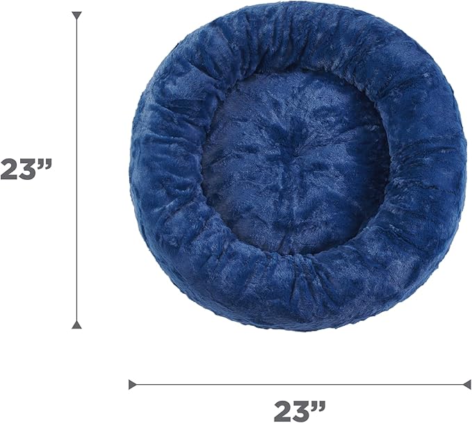 Best Friends by Sheri Original Calming Donut Dog and Cat Bed, Lux Faux Fur, Navy Blue, (23in x 23in) - Anxiety Relief for Pets Up to 25 lbs