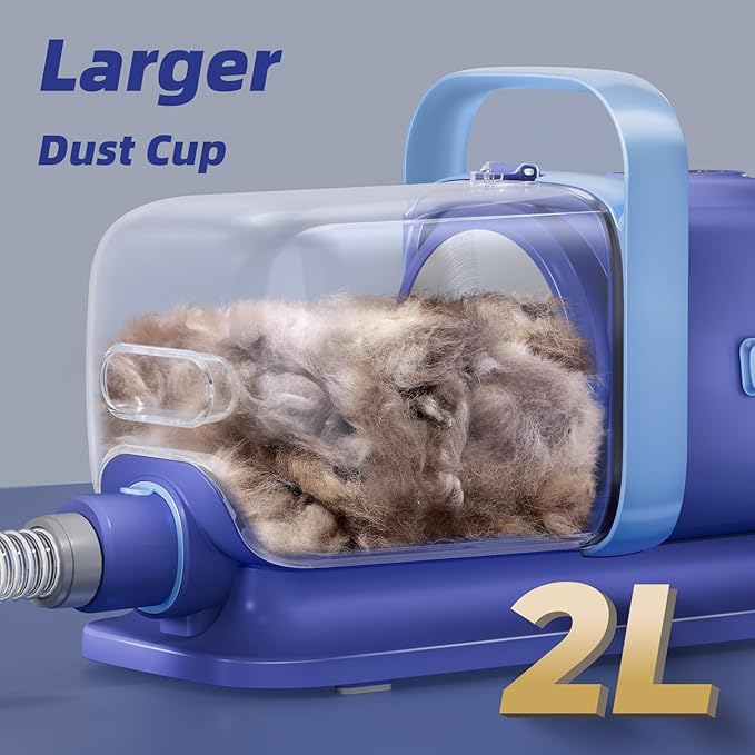 Dog Grooming Kit with Pet Grooming Vacuum, Dog Clipper, Pet Grooming Shedding Brush, Cleaning Tool in 1, Low Noise Dog Vacuum for Dogs Cats (Blue)