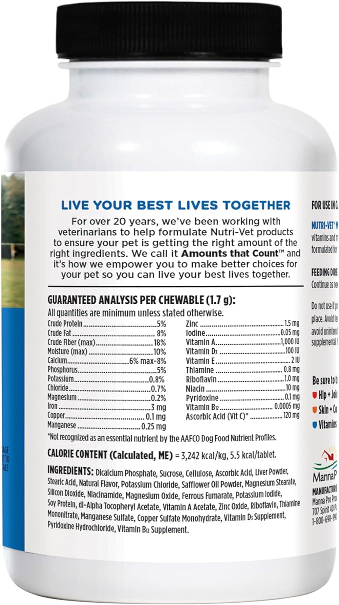 Nutri-Vet Multi-Vite Chewables for Adult Dogs, Dog Vitamins, Pet Essentials, Potent Antioxidants, Strong Bones, Supports a Balanced Diet, Pet Supplements, 120 Count
