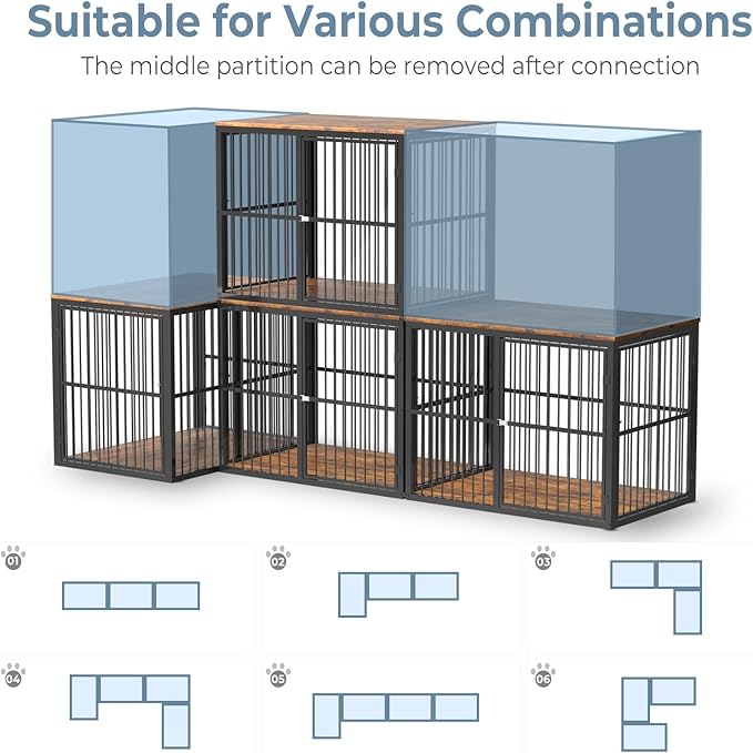 86.62''Dog Crate Furniture Large Breed TV Stand with Double Rooms,Wooden Dog Kennel Dog Crate End Table with Removable Divider for Large Medium Dogs, Can Use Separately, Brown