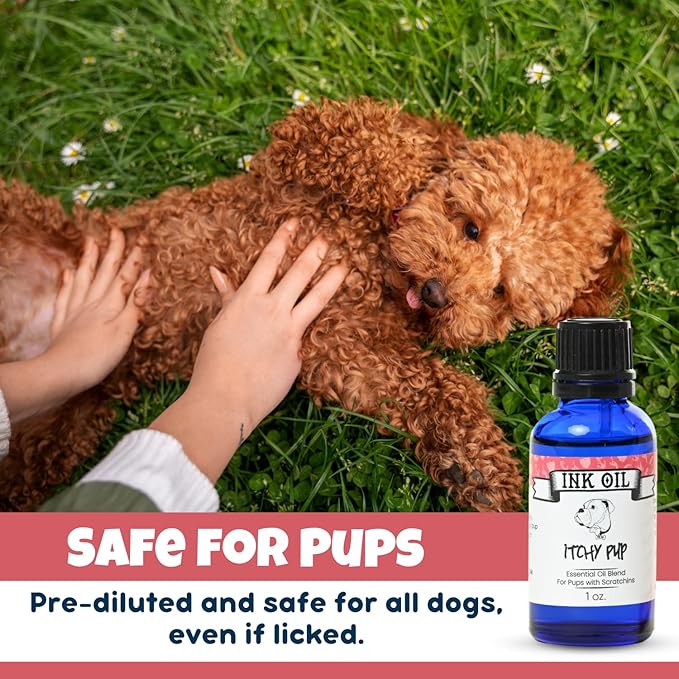 Ink Oil Itchy Pup | Itch Relief Supplement for Dogs | Calms & Soothes Rashes, Dry Skin & Insect Bite | 100% Natural Liquid Drop Pet Health Skin Care | Fast Skin Relief Therapeutic Essential Oil - 1 oz