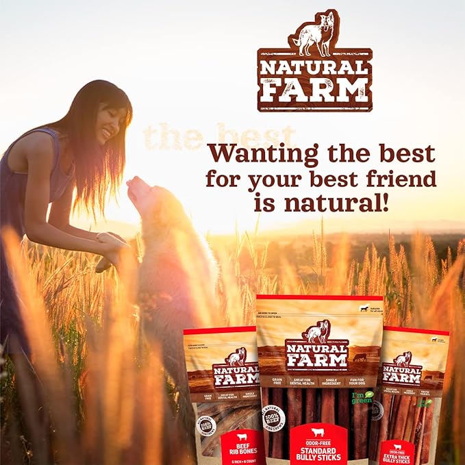 Natural Farm Collagen Sticks 6-Inch Dog Chews - Odor-Free, 95% Natural Collagen Supports Healthy Joints, Skin & Coat - Small, Medium Dogs Lasts 20% More (6 inch, 5 Pack)