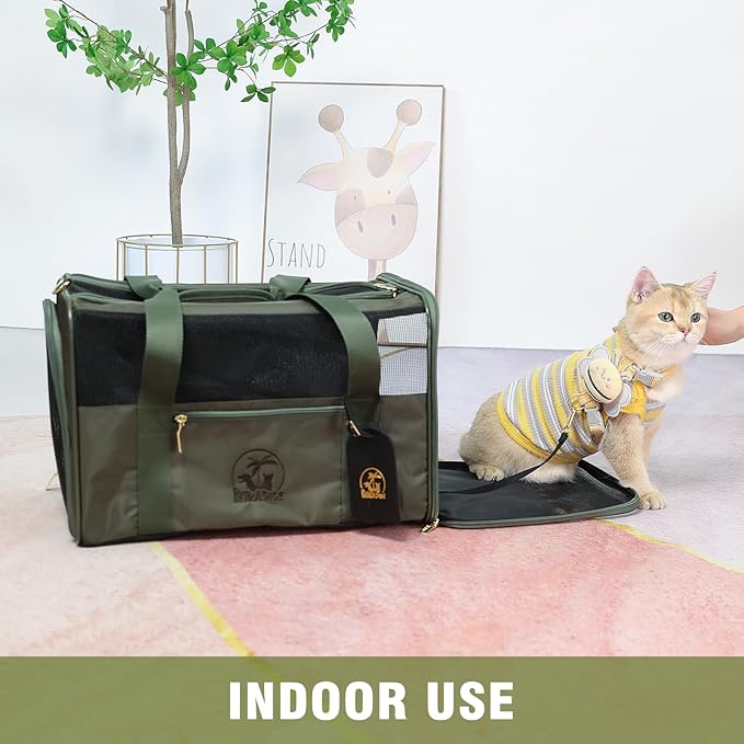 Luxury Pet Carrier for Dogs, Cats, Puppies - Airline TSA Approved, Durable Anti-Scratch Fabric, Soft-Sided, Consistent Airflow, Foldable Design, Cushion Pad, Travel (Olive Green, Medium)