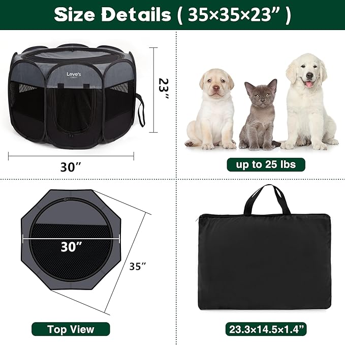 Love's cabin Pet Puppy Dog Playpen, Medium Dog Tent Crates Cage Indoor/Outdoor, Portable Playpen for Dog and Cat, Foldable Pop Up Dog Kennel Playpen with Carring Case, Removable Zipper Top, Dark Grey