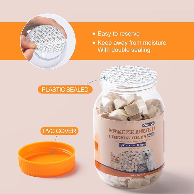 Freeze Dried Chicken Dog Treats - Raw Chicken Breast Cube High Protein Snacks for Training Healthy Limited Single Ingredient Grain Free Chicken Dices Easy Digest Pet Food (4 OZ)