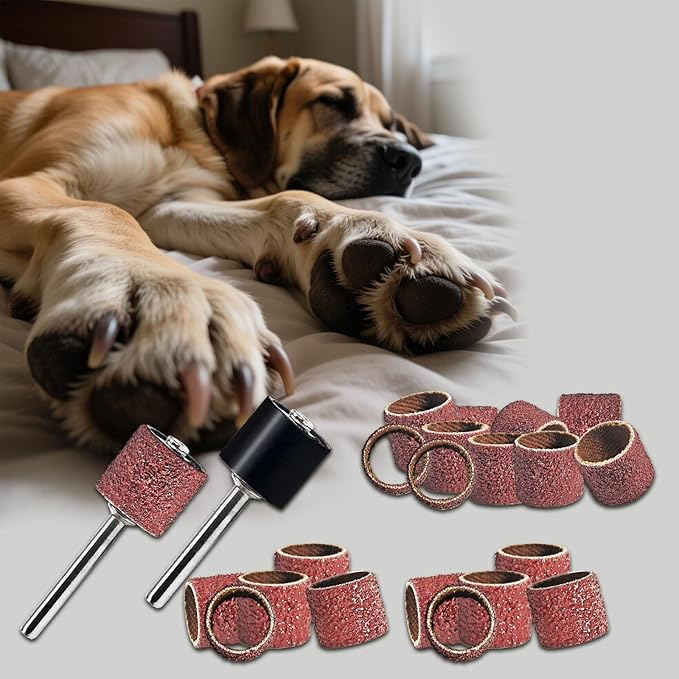 22-Pack Pet Nail Grinder Replacement Kit - 60 & 100 Grit Sanding Bands for Dogs & Cats - Black Grinding Drums Claw Care, Compatible with All Major Pet Grinders (1/2 Inch)