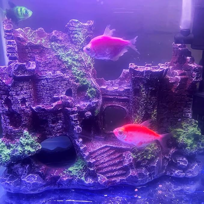 Mipukbay Aquarium Decor Castle, Resin Fish Tank Ornament for Freshwater/Saltwater, Safe Green Landscape Rock Cave
