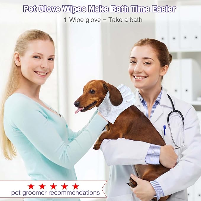 30 PCS Dog Wipes Extra Thick Pet Cleaning and Deodorizing Bath Wipes for Dogs & Cats Rinse Free Grooming Gloves with Bump Embossing for Paws, Butt, Face and Fur