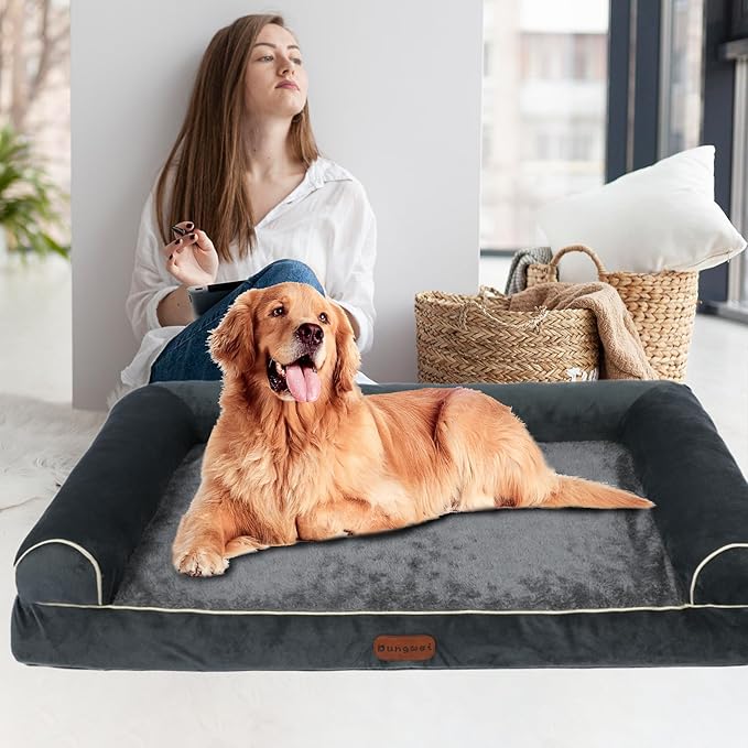 Dog Beds Large Sized Dog, Orthopedic Dog Bed, Waterproof Dog Bed, Washable Dog Bed, 47" x 31" x 8" Dark Gray
