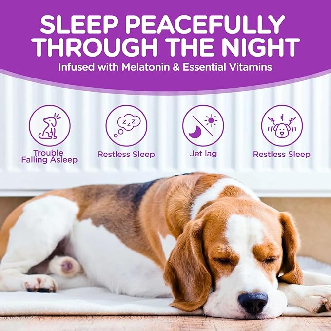 Melatonin for Dogs, Dog Melatonin with L-Theanine for Small Medium Large Dog Sleep Aid, Stress & Anxiety Relief, Calm Aid for Dogs Puppies, Support Relaxation & Deep Sleep, Chicken Flavor