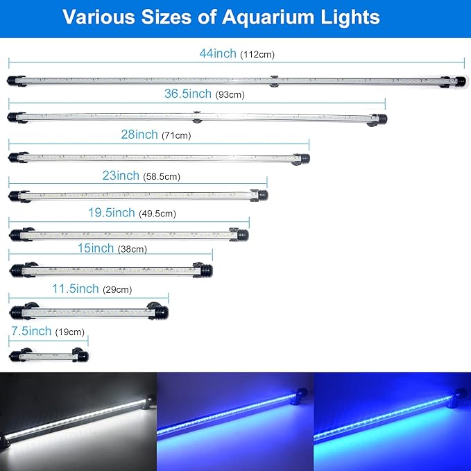 VARMHUS Submersible LED Aquarium Light,Fish Tank Light with Timer Auto On/Off Dimming Function,3 Light Modes Dimmable White-Blue,10 Brightness Levels Optional&3 Levels of timed Loop Function 11.5''