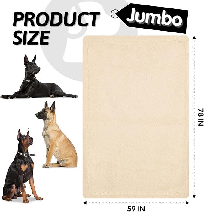 furrybaby Dog Blanket Soft Dog Blankets for Large Dogs Puppy Essentials Washable Sherpa Fleece Cat Blanket 59x78 Inches for Bed Furniture Couch Sofa (Jumbo, Beige)