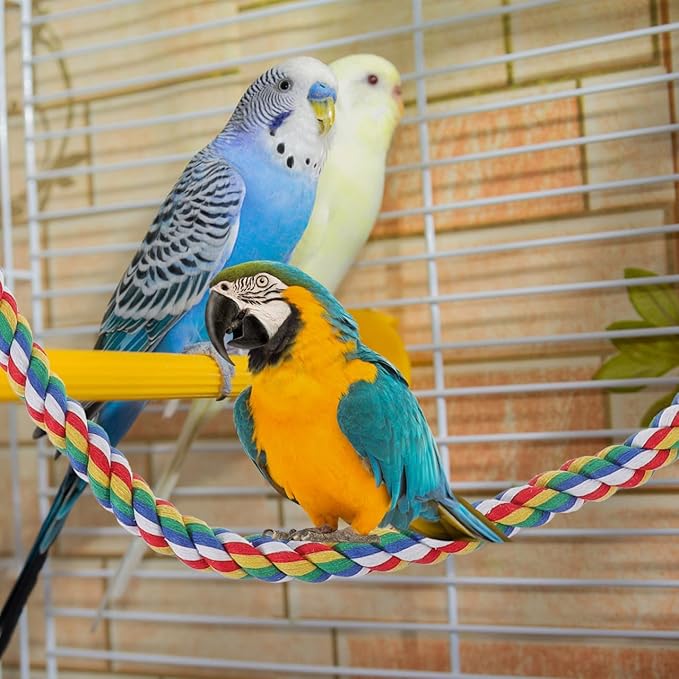 Bird Rope Perch, Colorful Parrot Cotton Rope Bird Perch Stand Climbing Toys Pet Parrot Chewing Toy for Parrots Cockatiels Parakeets Budgie Cages
