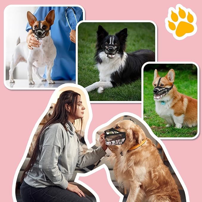 Dog Muzzle for Large Medium Small Dogs, Soft Mesh Muzzle for Dogs with Reflective Adjustable Strap, Prevent Biting Chewing and Licking, Dog Nose Open Design for Reduction Friction (Pink, XS)