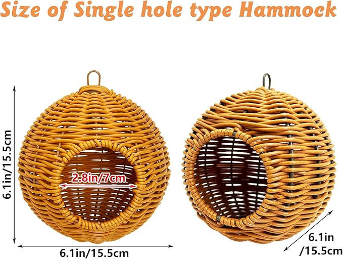BNOSDM Rattan Bird Nest Parrot Nesting House Parakeet Hanging Swing Soft Lovebird Warm Bed Sleeping for Parrots Bird Cage Accessories for Cockatiels Budgerigars Finches Canaries (Single-Hole Style)