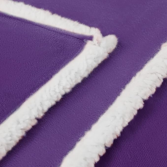 Luciphia Waterproof Bed Blanket Washable,Soft Sherpa Fleece Puppy Reversible Throw Blankets for Medium Large Dog Cat,Furniture Cover Protector Couch from Liquid Pee and Pet Fur,Purple White,65" x 57"
