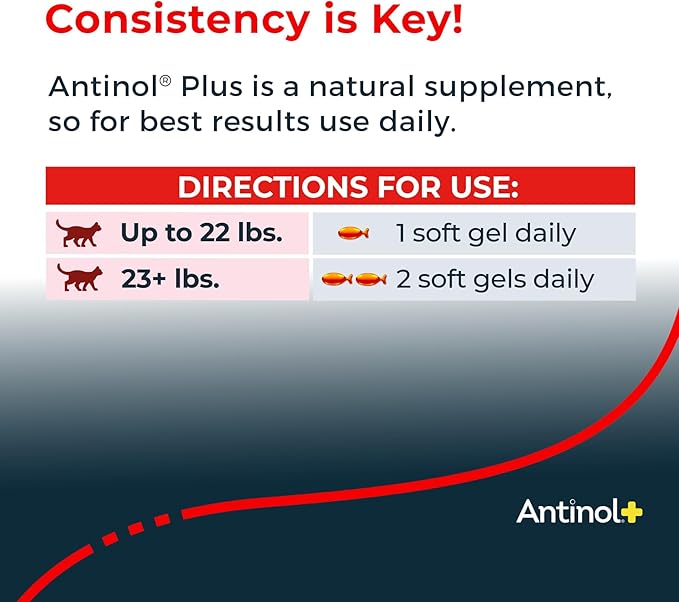 Antinol Plus, Mobility, Hip, and Joint Supplement for Cats, Green-Lipped Mussels and Krill Oil - Cat Joint Supplement, 30 Soft Gels