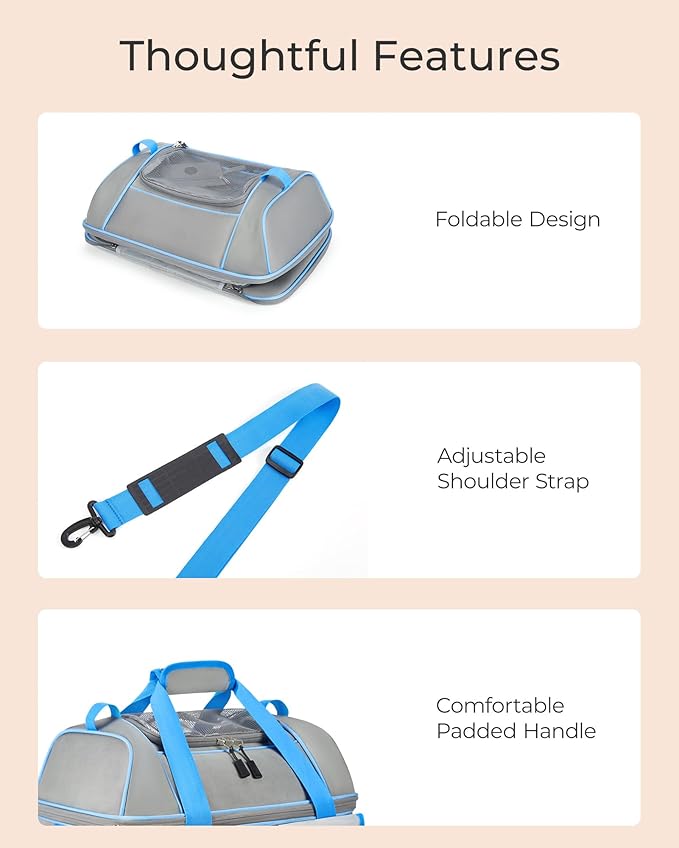 Expandable Cat Dog Carrier: NOBLE DUCK Soft-Sided Pet Carrier Airline Approved for Large Small Cats Dogs Collapsible Portable Travel Up to 25 Lbs Grey