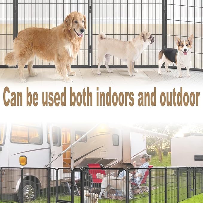 Dog Playpen,40 in(H) Pet Fence Outdoor for Rv Camping,Garden Fence Animal Barrie for Yard,Total 16 Panels with Gate 37.3Ft(L) Black Metal Temporary Fencing