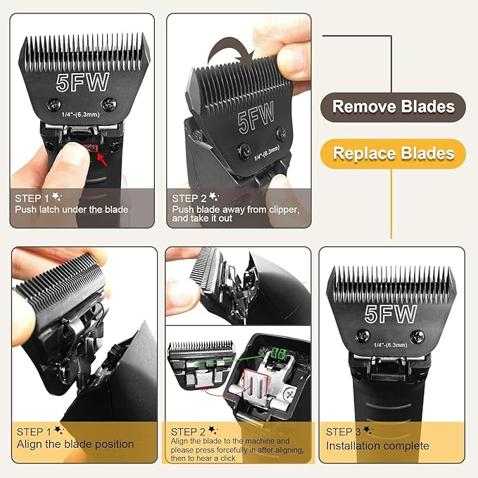 7FW Wide Blades for Dog Grooming Blades Compatible with Andis Dog Clippers Blades,Dog Clipper Blades Compatible with Oster A5,Wahl km10 Dog Clippers,Stainless-Steel Blade Sharp