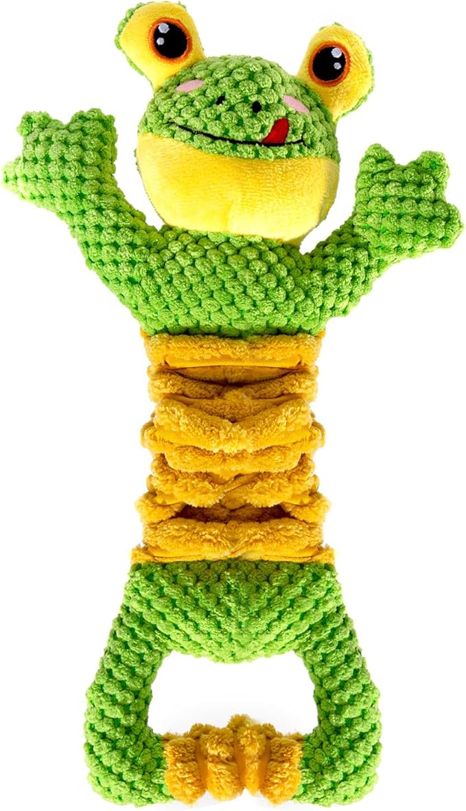 Dog Tug Toy, Durable Dog Toys Large Breed, Tug of War Dog Squeaky Toy, Stuffed Plush Dog Toys with Crinkle Paper for Small, Middle, and Big Dogs(Tug of War Series, Frog)