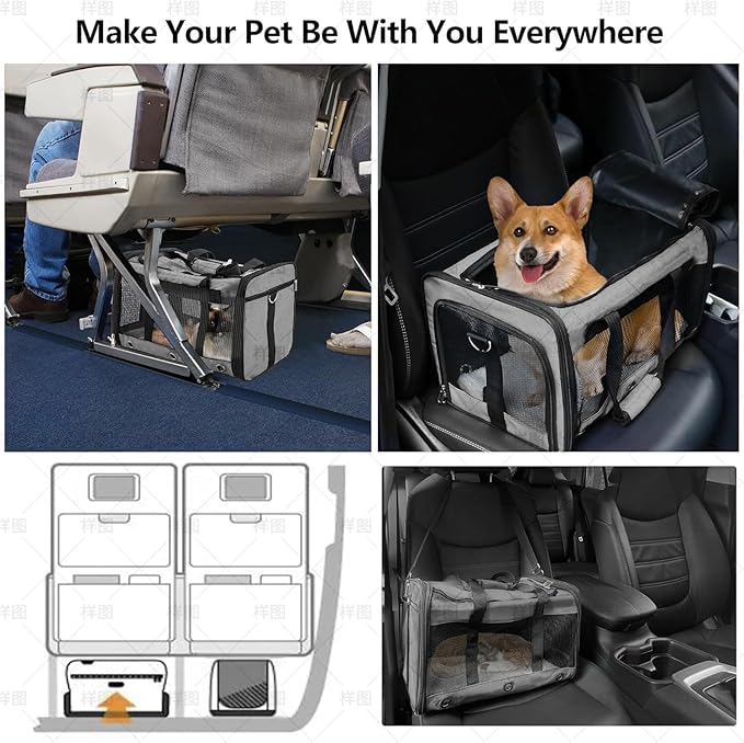 Soft Sided Cat/Dog Carrier,Collapsible Mesh Pets Travel Carriers for Pet/Puppy with Shoulder Strap & Removable Mat,Top Load Small Dogs/Cats Carry Bag Up to 25 Lbs(Grey - L)