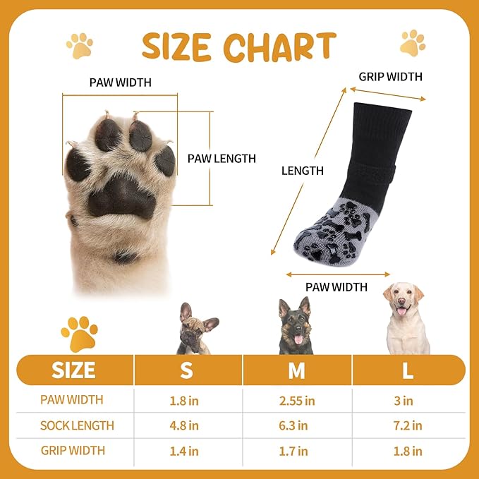 Non-Slip Dog Socks for Hot/Cold Pavement and Hardwood Floors - Prevents Licking and Slipping, and Provides Dog Paw Protection Dog Grip-Enhanced Shoes & Boots for Small,Medium,Large and Senior Dogs