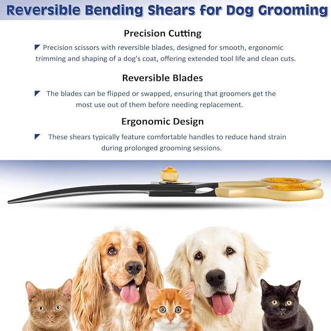Dog Grooming Scissor- 7.5 Pet Shears, Japanese Stainless Steel Ergonomic Pet Grooming Scissor, Heavy Duty Sharp and Comfortable pet Scissors for Grooming, Dogs, Cats and Other Animals (Curved)