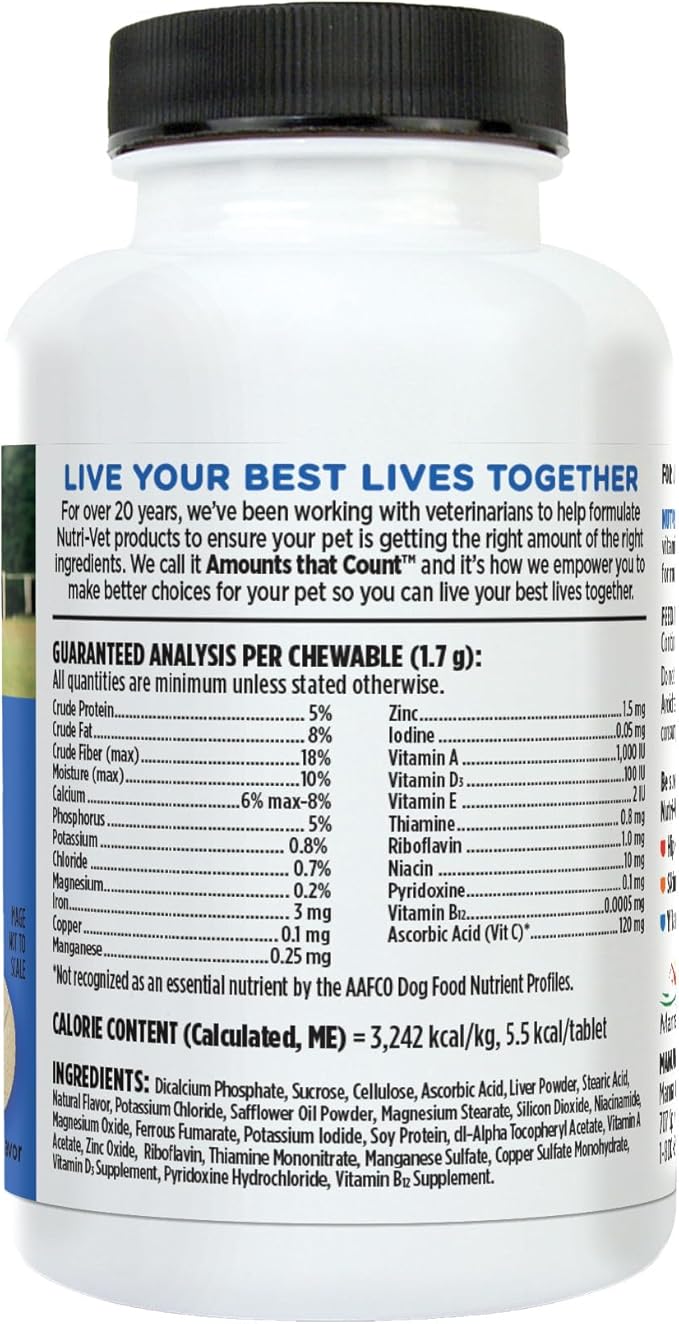 Nutri-Vet Multi-Vite Chewables for Adult Dogs, Daily Dog Vitamins & Minerals, Supports Balanced Diet, Pet Multivitamin, Supports Joint, Immune, and Cardiovascular Health in Canines, 60 Count