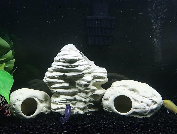 ALEGI Aquarium Decoration Rock Caves, Betta Fish Tank Accessories Hideout, Cichlid Stackable Cave Hiding (Small & Medium)