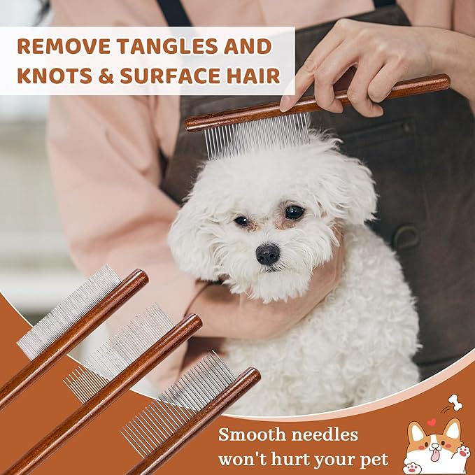 3pcs Pet Comb for Removing Pet Hair, Cat Grooming Comb with Stainless Steel Teeth, Grooming Tools for Dogs Cats