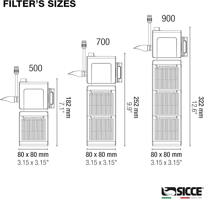 Sicce Shark PRO 500 Internal Aquarium Filter 140 GPH Submersible | Up to 37 Gallons | in-Tank Freshwater and Saltwater Application with Single Removable Filter Cartridge | Fish Tank Turtle Terrarium