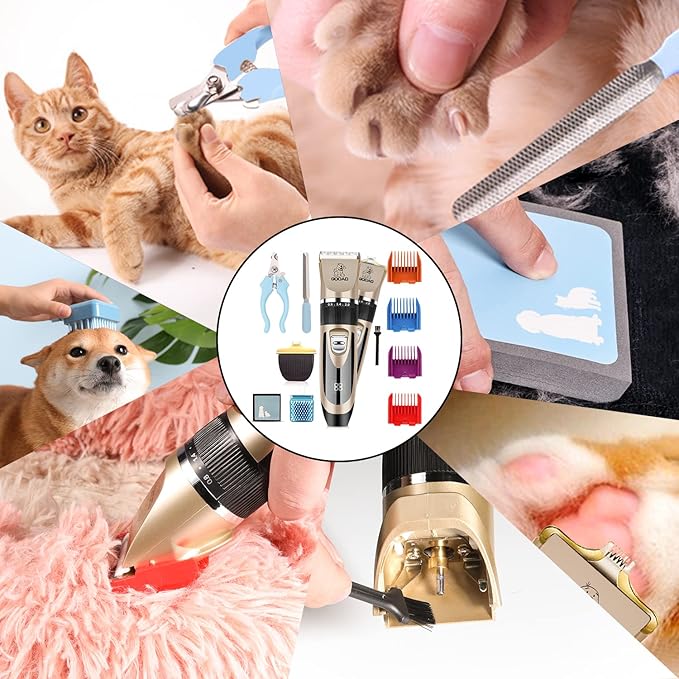 Dog Grooming Kit, Dog Clippers for Grooming for Heavy Thick Hair&Coats/Low Noise Rechargeable Cordless Hair Trimmer/Pet Shaver with Paw Trimmer for Small & Large Dogs Cats