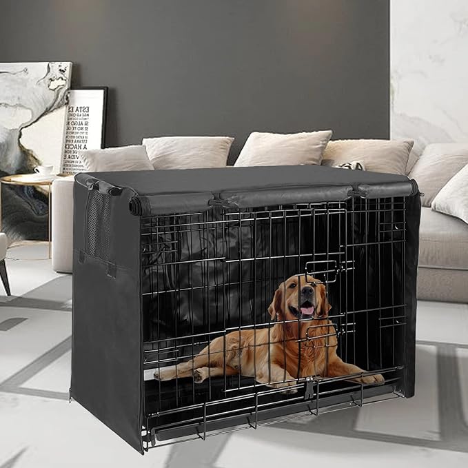36 Inch Dog Crate Cover,Pet Kennel Cover for Wire Large Dog Cage with1 2 3 Doors. Durable Waterproof 600D Oxford Fabric Indoor/Outdoor Black