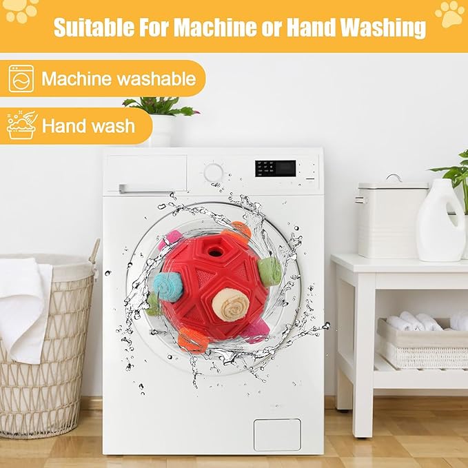 Dog Snuffle Ball-Interactive Puzzle Dog Toys Encourage Natural Foraging Skills Slow Feeder for Training and Stress Relief, Cloth Strip Hiding Food Chew Toys for Any Size Dogs with Squeaky Carrot