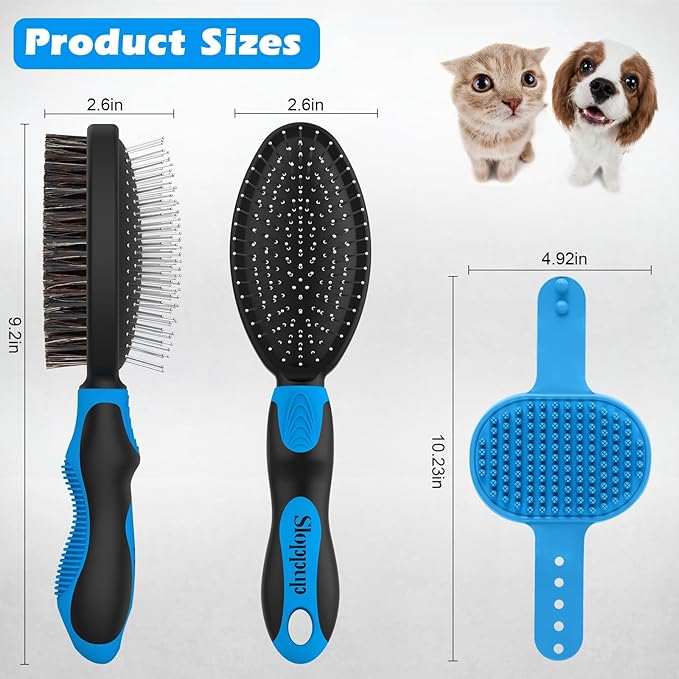 2PCS Dog Grooming Tools - Double-Sided Bath Brush for Shedding and Bathing, Suitable for Short/Long Haired Dogs, Premium Pet Supplies (Black Blue)