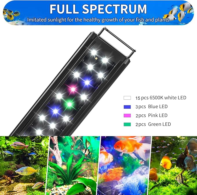 AQUANEAT LED Aquarium Light for 12 Inch Fish Tank, Auto On Off with Timer, Full Spectrum, Adjustable Brightness, Daylight Moonlight Mode, for Fresh Water Low-to-Mid Light Plants