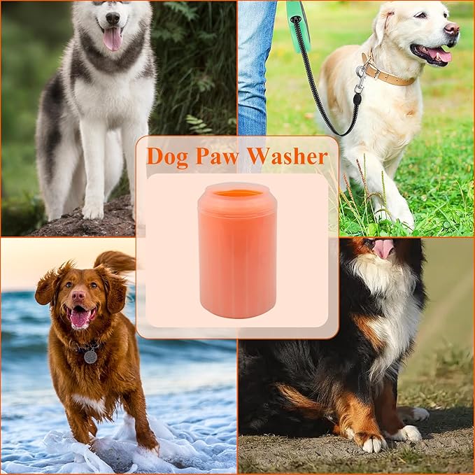 Dog Paw Cleaner Portable, Mudbuster Dog Paw Washer, Dog Foot Cleaner Cup Pet Cleaning Brush Feet Cleaner for Large Medium Breed Dogs, Orange
