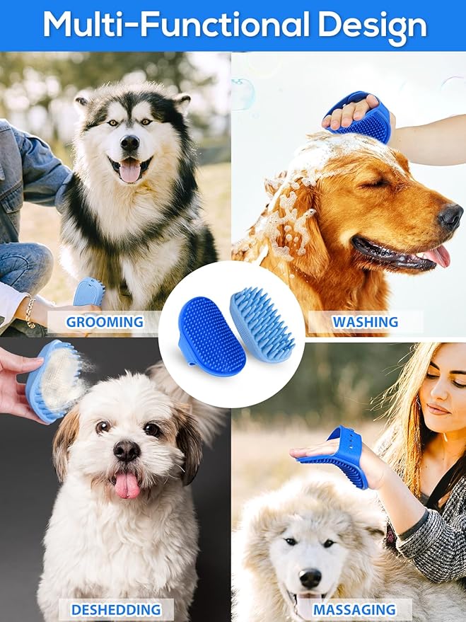 2PCS Dog Bath Brush, Dog Shampoo Brush, Silicone Curry Brush, Pet Scrubber for Short&Long Haired Dogs Cats Massage Comb, Soft Shedding Bathing Washing Brush, Essential Puppy Grooming Accessories