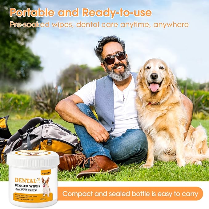 Dog Dental Wipes, Dog Teeth Cleaning Finger Wipes, Reduce Plaque & Tartar, Freshen Breath, Safe Natural Pet Dental Care Finger Wipes for Dog & Cat, Portable & Disposable Dog Tooth Wipes, 50 Ct