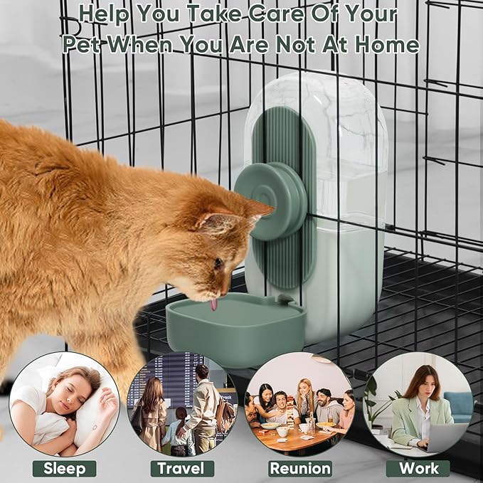 28oz Hanging Automatic Water Dispenserï¼_abbit Water Bottle,Bunny Guinea Pig Ferret Water Bowl for Cage,Suitable for Small Animal Puppies(Cage Grid Spacing Over 1.2'') (Green)